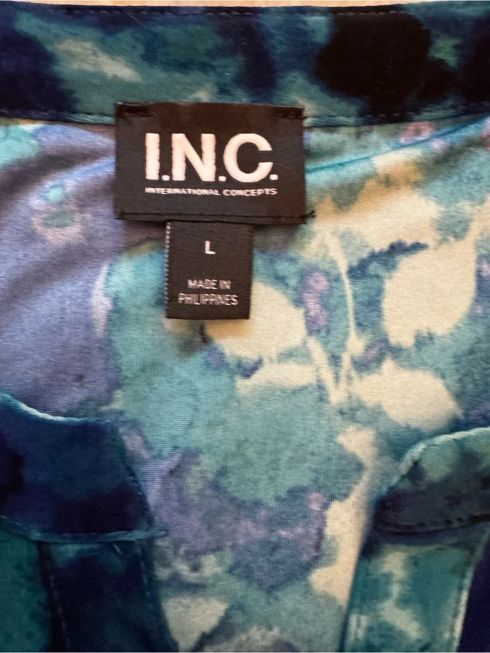 INC International Concepts Blue Print Zip-Pocket Shirt